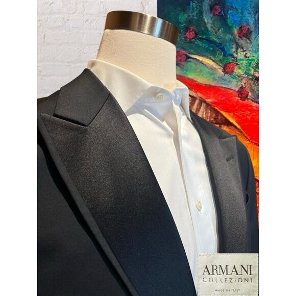 Armani Collezioni 44L 38x31 Black Tuxedo Designer 2-Piece Suit Set Tux - Picture 3 of 16